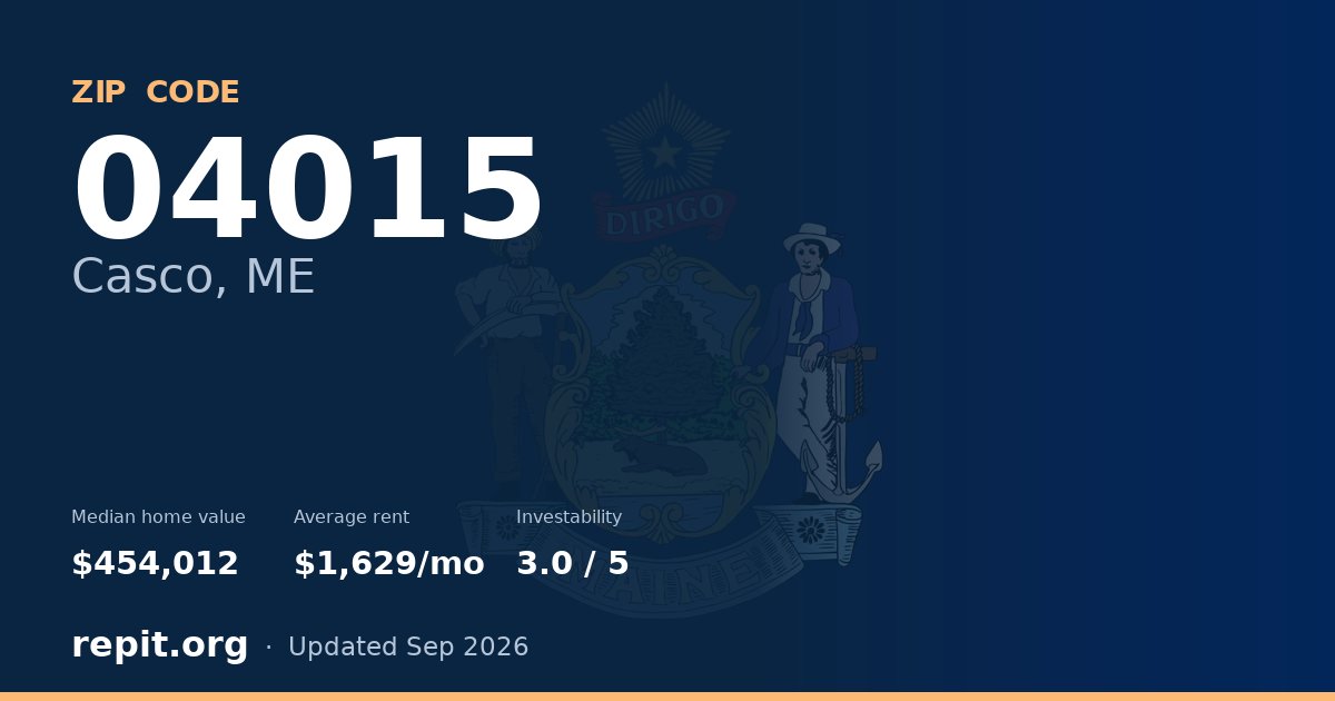 ZIP code 04015 (Casco, ME) — median home value $454,012, average rent $1,629/mo