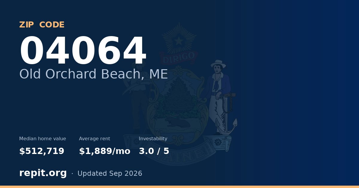 ZIP code 04064 (Old Orchard Beach, ME) — median home value $512,719, average rent $1,889/mo