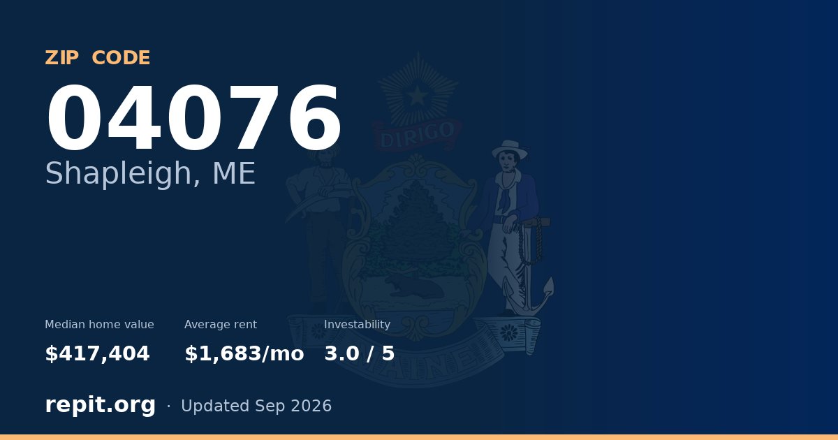 ZIP code 04076 (Shapleigh, ME) — median home value $417,404, average rent $1,683/mo