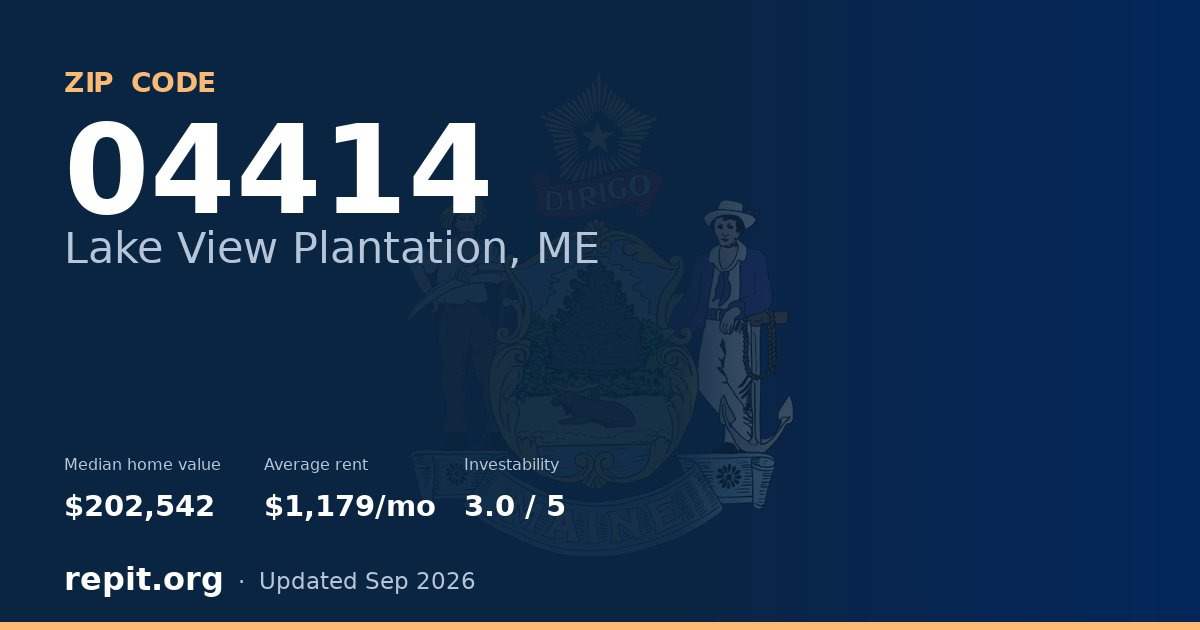 ZIP code 04414 (Lake View Plantation, ME) — median home value $202,542, average rent $1,179/mo