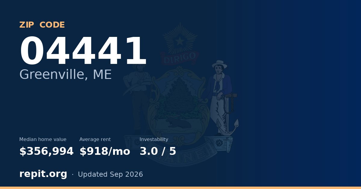 ZIP code 04441 (Greenville, ME) — median home value $356,994, average rent $918/mo