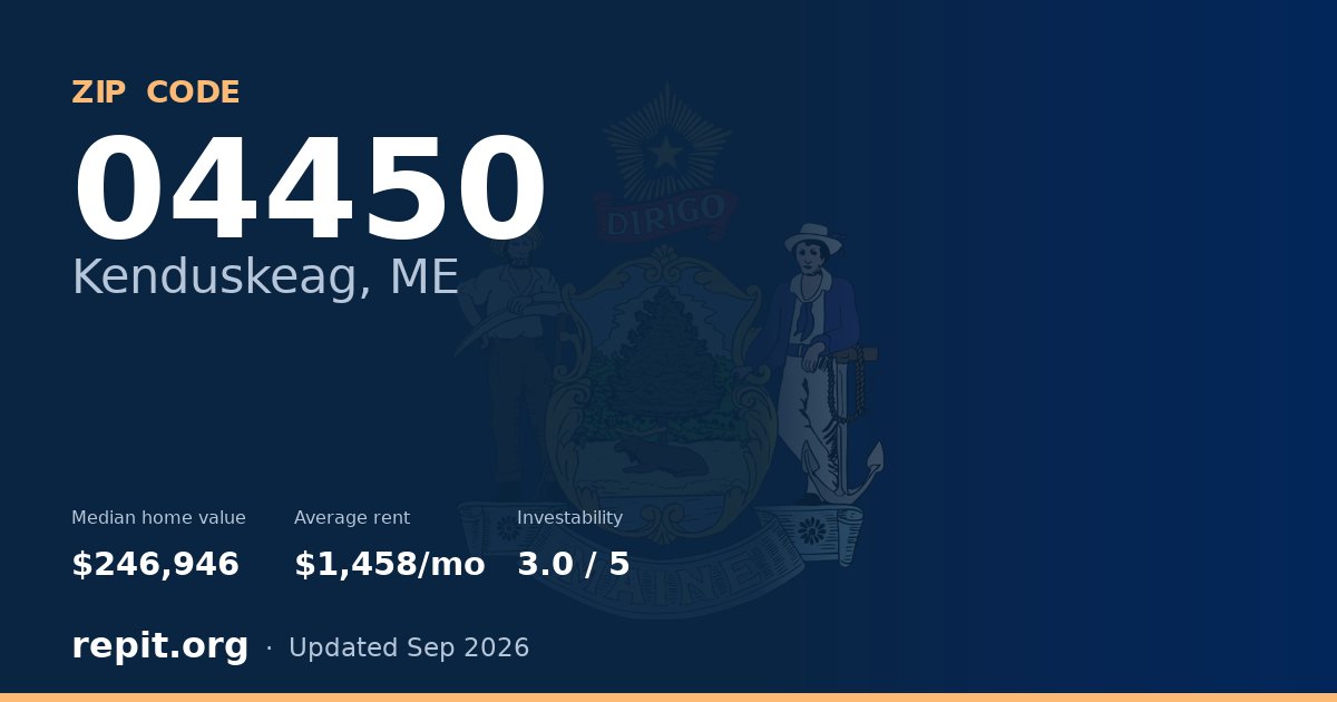 ZIP code 04450 (Kenduskeag, ME) — median home value $246,946, average rent $1,458/mo