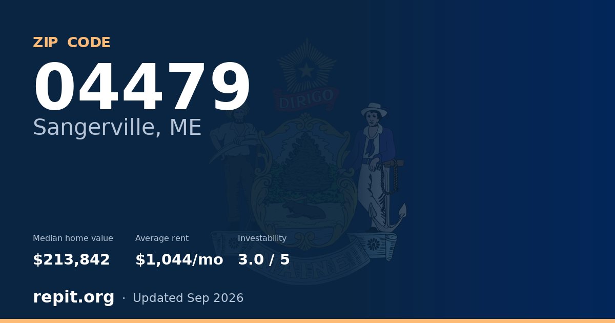 ZIP code 04479 (Sangerville, ME) — median home value $213,842, average rent $1,044/mo