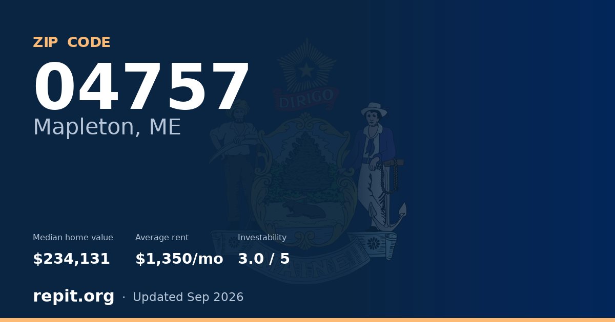 ZIP code 04757 (Mapleton, ME) — median home value $234,131, average rent $1,350/mo