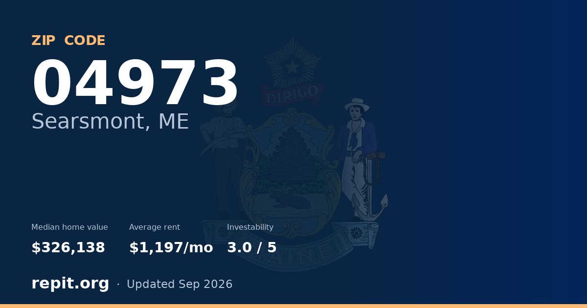 ZIP code 04973 (Searsmont, ME) — median home value $326,138, average rent $1,197/mo