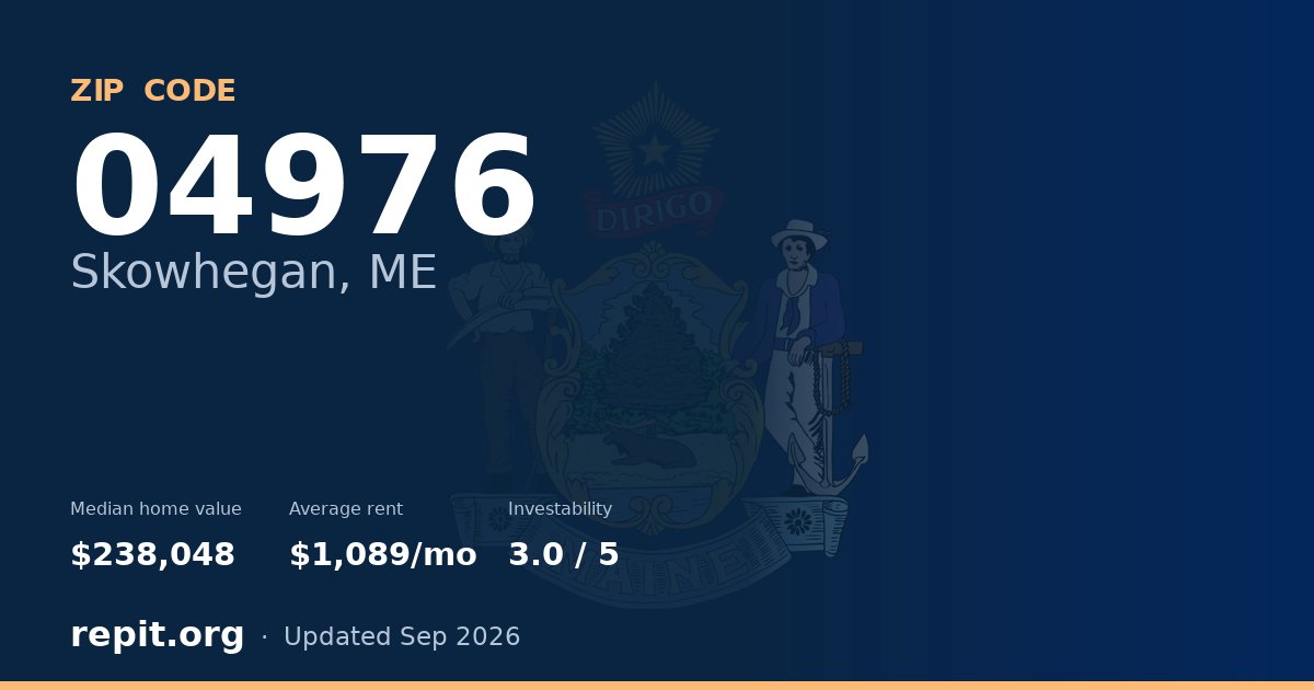ZIP code 04976 (Skowhegan, ME) — median home value $238,048, average rent $1,089/mo