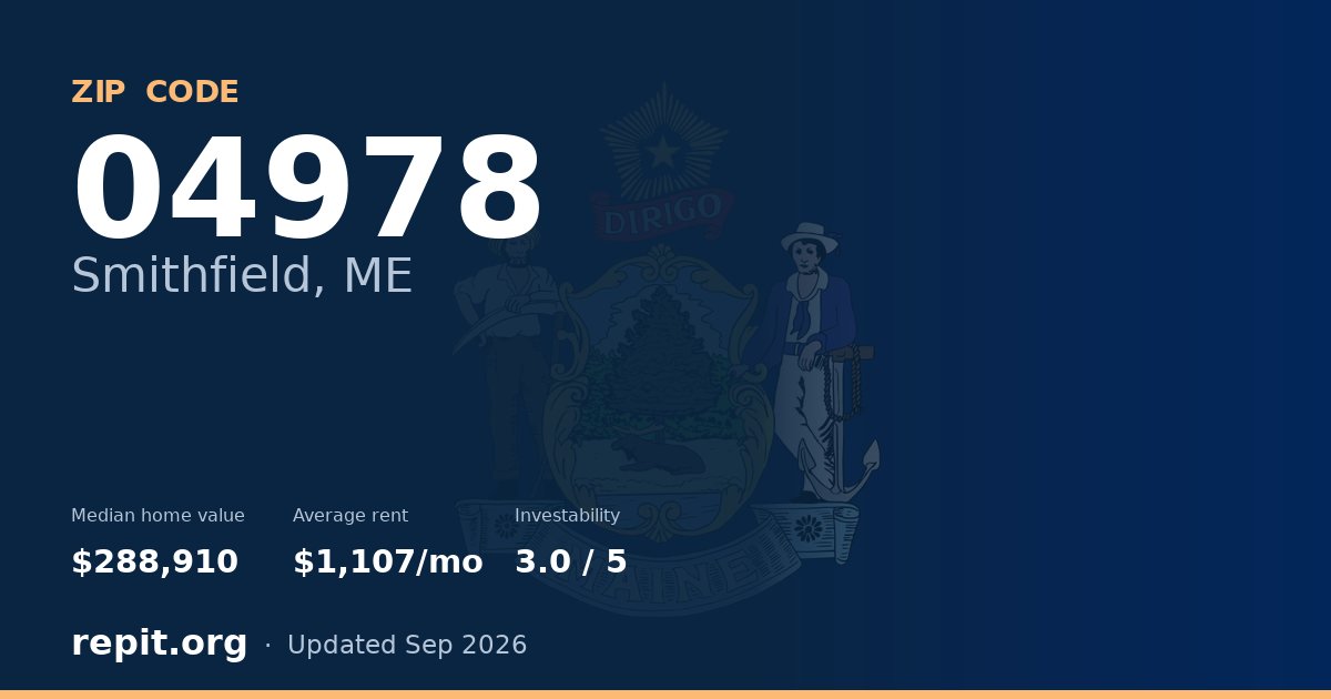ZIP code 04978 (Smithfield, ME) — median home value $288,910, average rent $1,107/mo