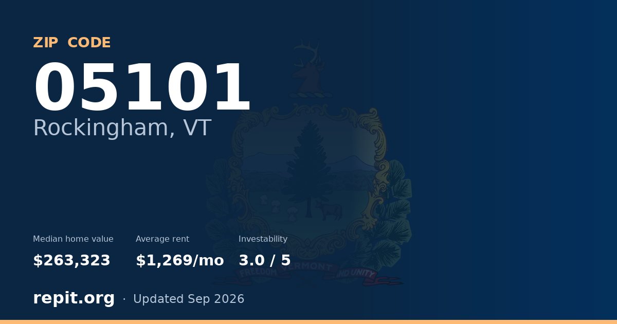 ZIP code 05101 (Rockingham, VT) — median home value $263,323, average rent $1,269/mo