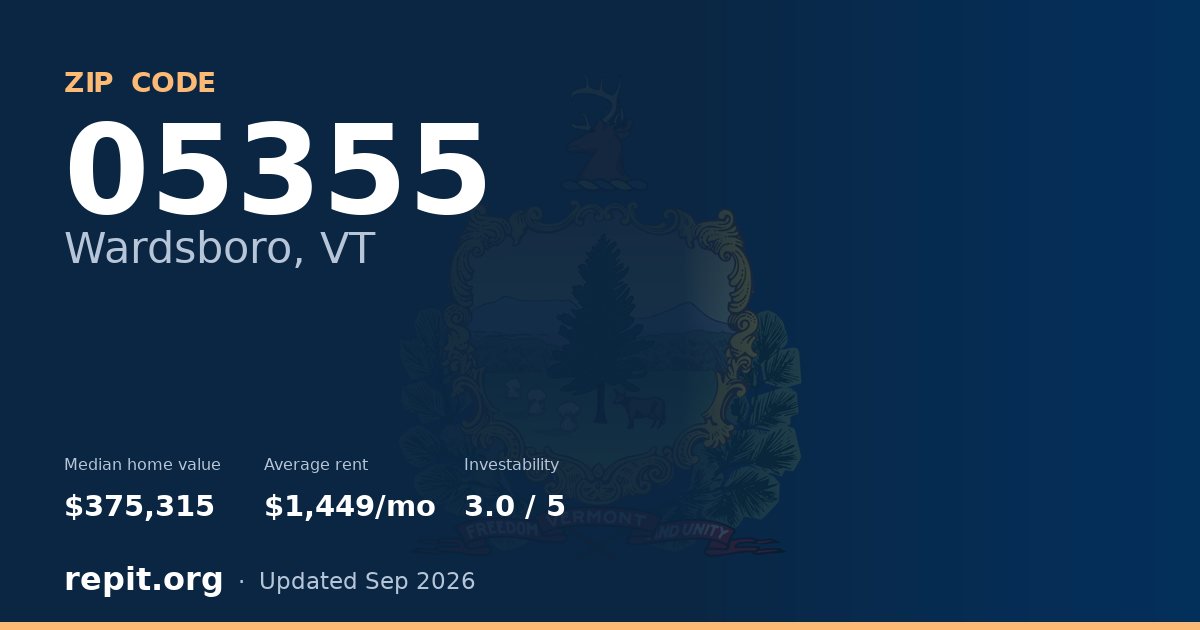 ZIP code 05355 (Wardsboro, VT) — median home value $375,315, average rent $1,449/mo