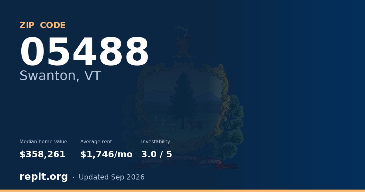 ZIP code 05488 (Swanton, VT) — median home value $358,261, average rent $1,746/mo