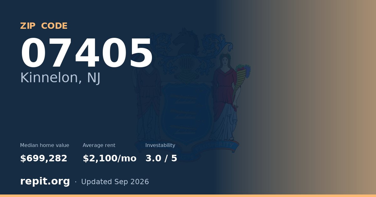 ZIP code 07405 (Kinnelon, NJ) — median home value $699,282, average rent $2,100/mo