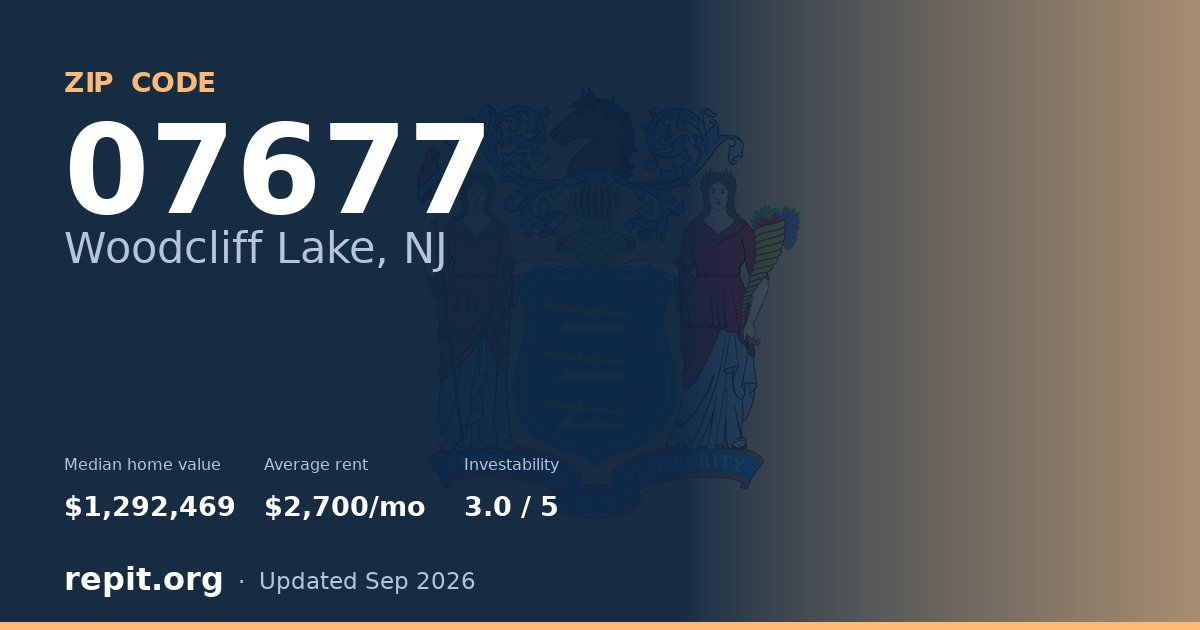ZIP code 07677 (Woodcliff Lake, NJ) — median home value $1,292,469, average rent $2,700/mo