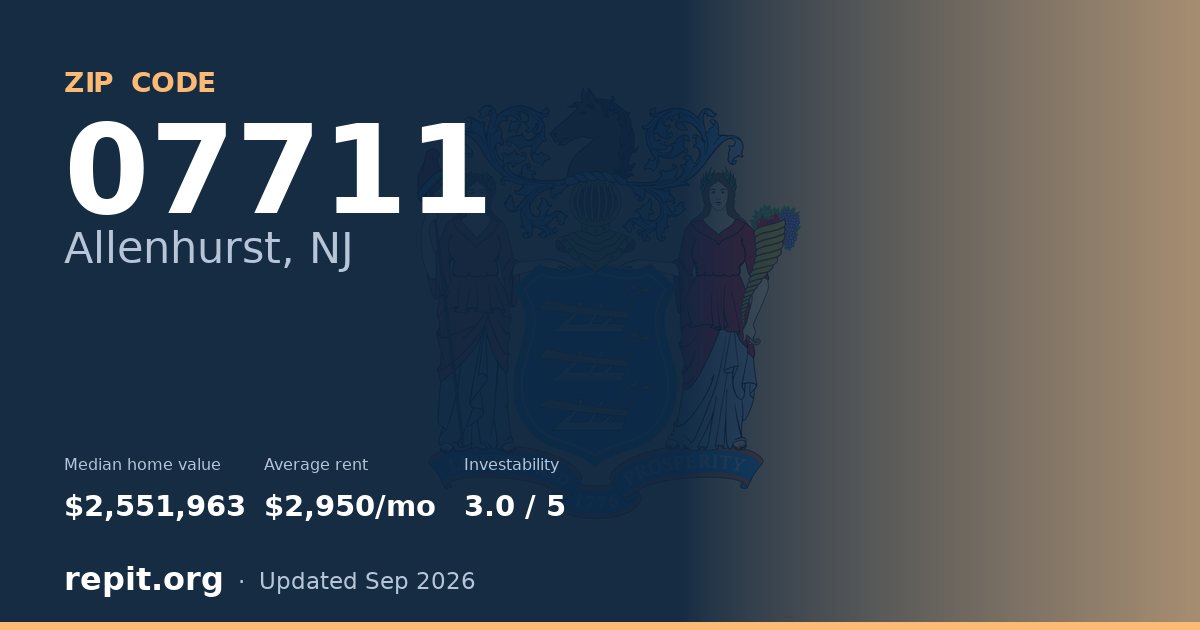 ZIP code 07711 (Allenhurst, NJ) — median home value $2,551,963, average rent $2,950/mo