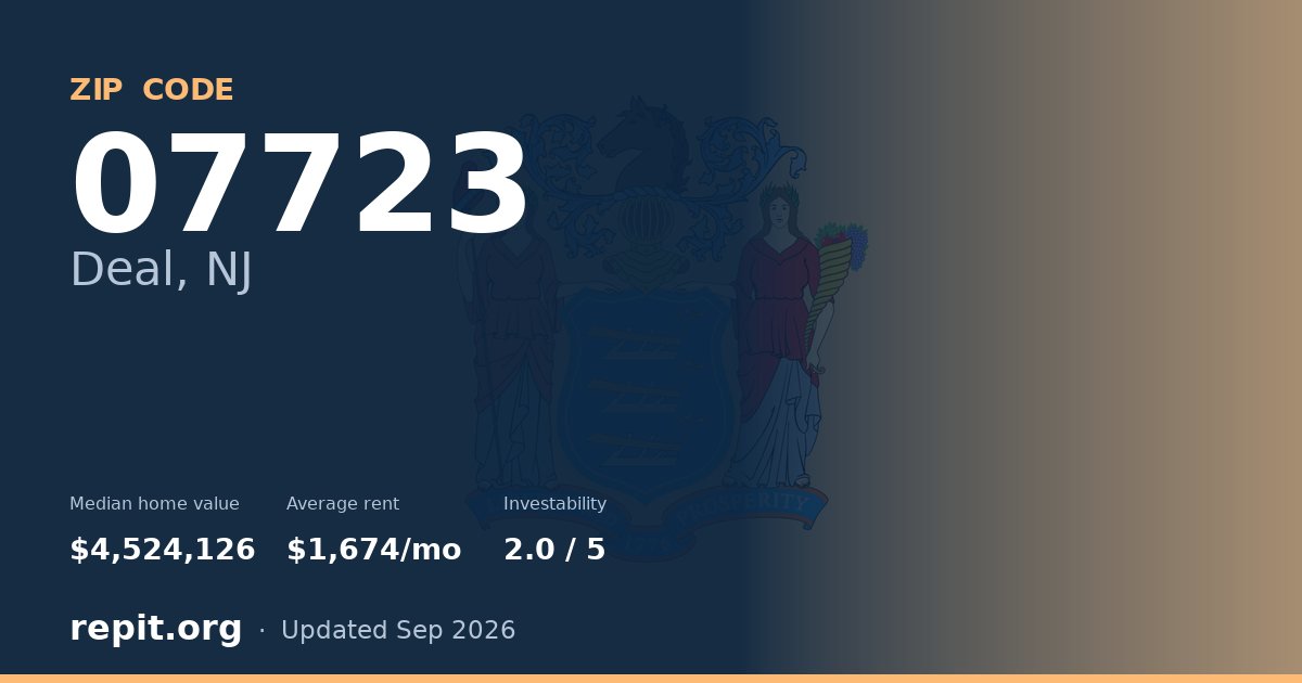 ZIP code 07723 (Deal, NJ) — median home value $4,524,126, average rent $1,674/mo