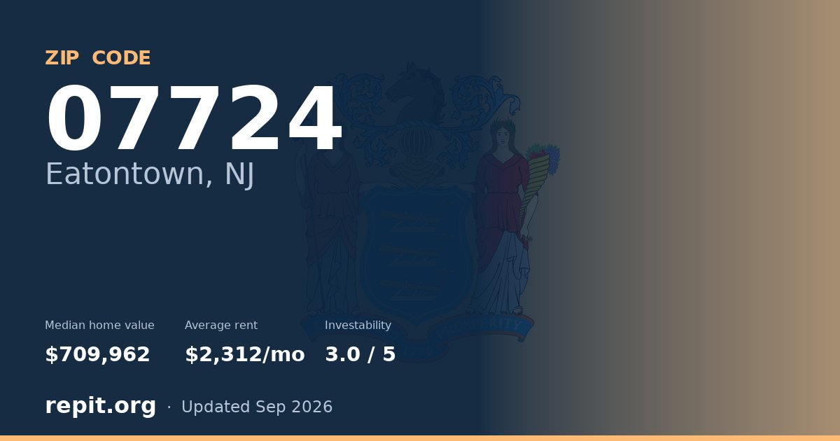 ZIP code 07724 (Eatontown, NJ) — median home value $709,962, average rent $2,312/mo