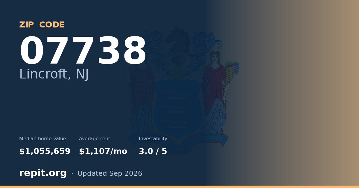 ZIP code 07738 (Lincroft, NJ) — median home value $1,055,659, average rent $1,107/mo