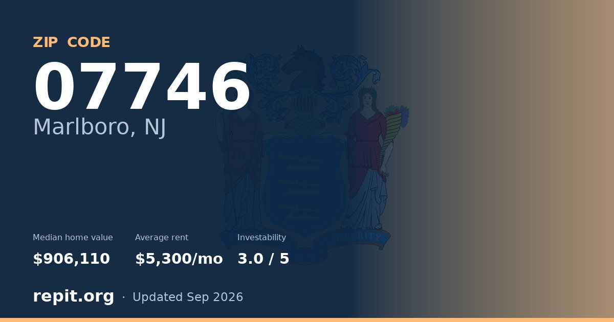 ZIP code 07746 (Marlboro, NJ) — median home value $906,110, average rent $5,300/mo