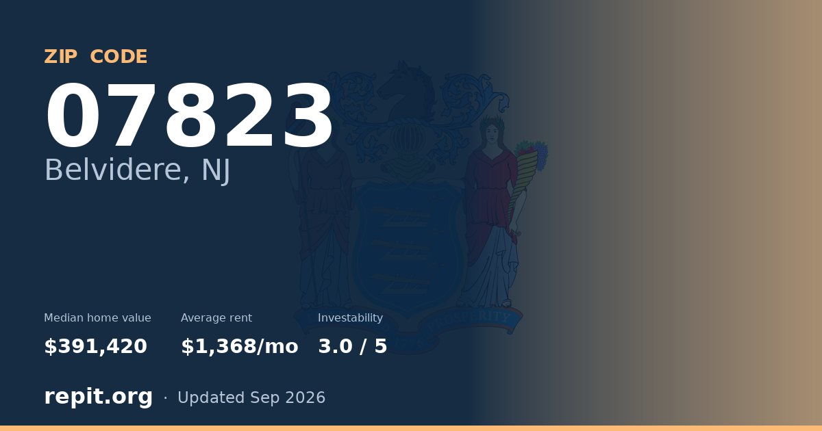 ZIP code 07823 (Belvidere, NJ) — median home value $391,420, average rent $1,368/mo