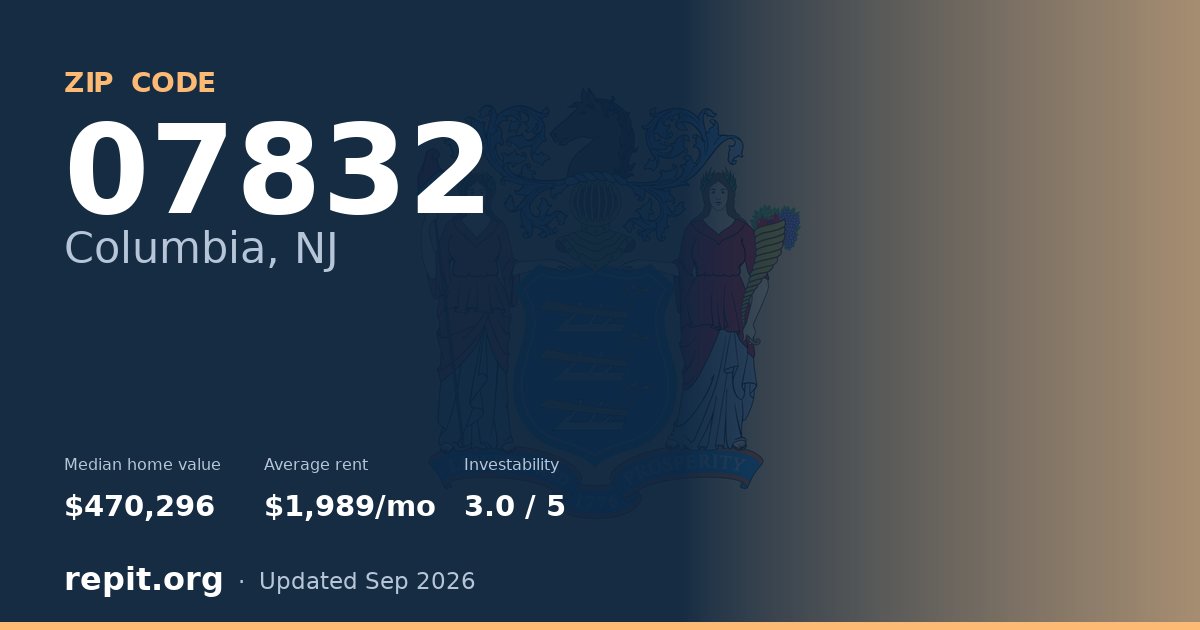 ZIP code 07832 (Columbia, NJ) — median home value $470,296, average rent $1,989/mo