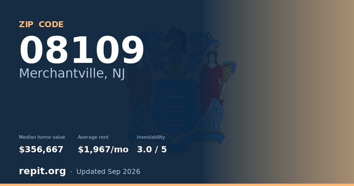 ZIP code 08109 (Merchantville, NJ) — median home value $356,667, average rent $1,967/mo