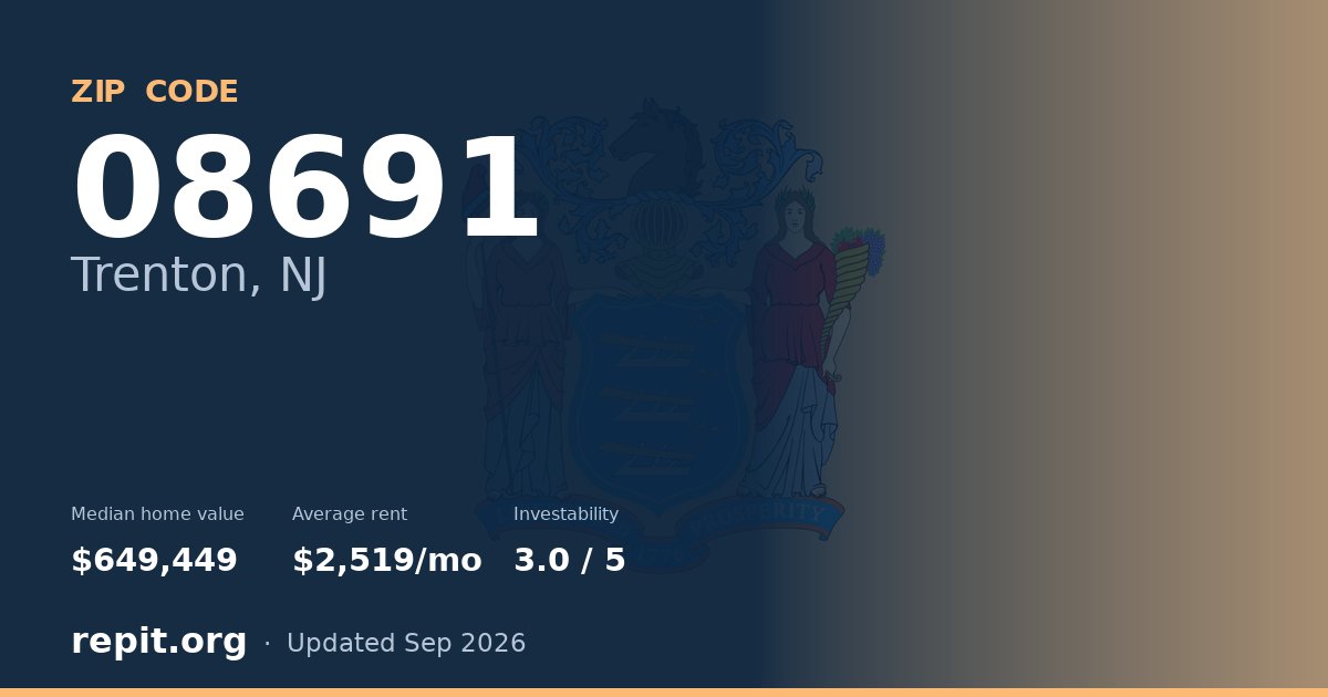 ZIP code 08691 (Trenton, NJ) — median home value $649,449, average rent $2,519/mo
