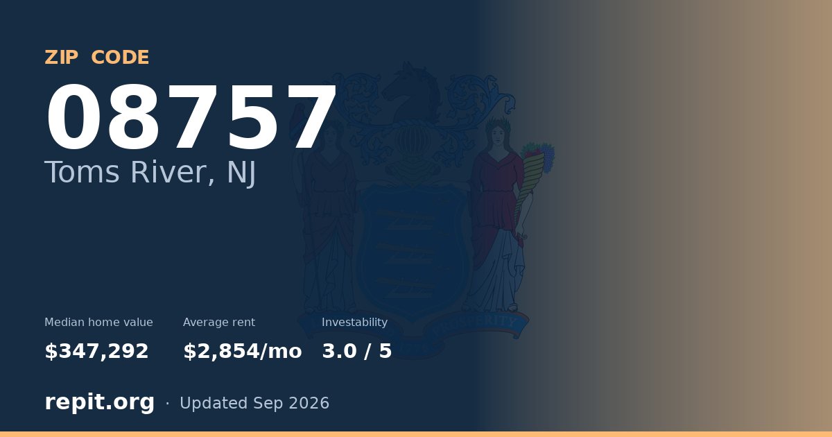 ZIP code 08757 (Toms River, NJ) — median home value $347,292, average rent $2,854/mo