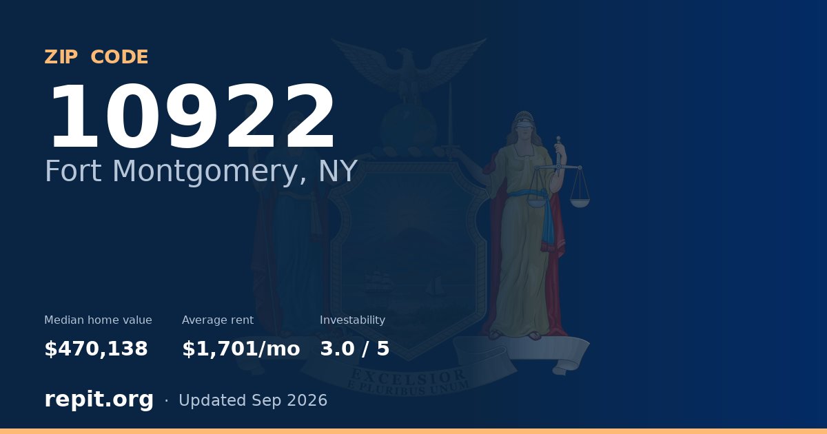 ZIP code 10922 (Fort Montgomery, NY) — median home value $470,138, average rent $1,701/mo