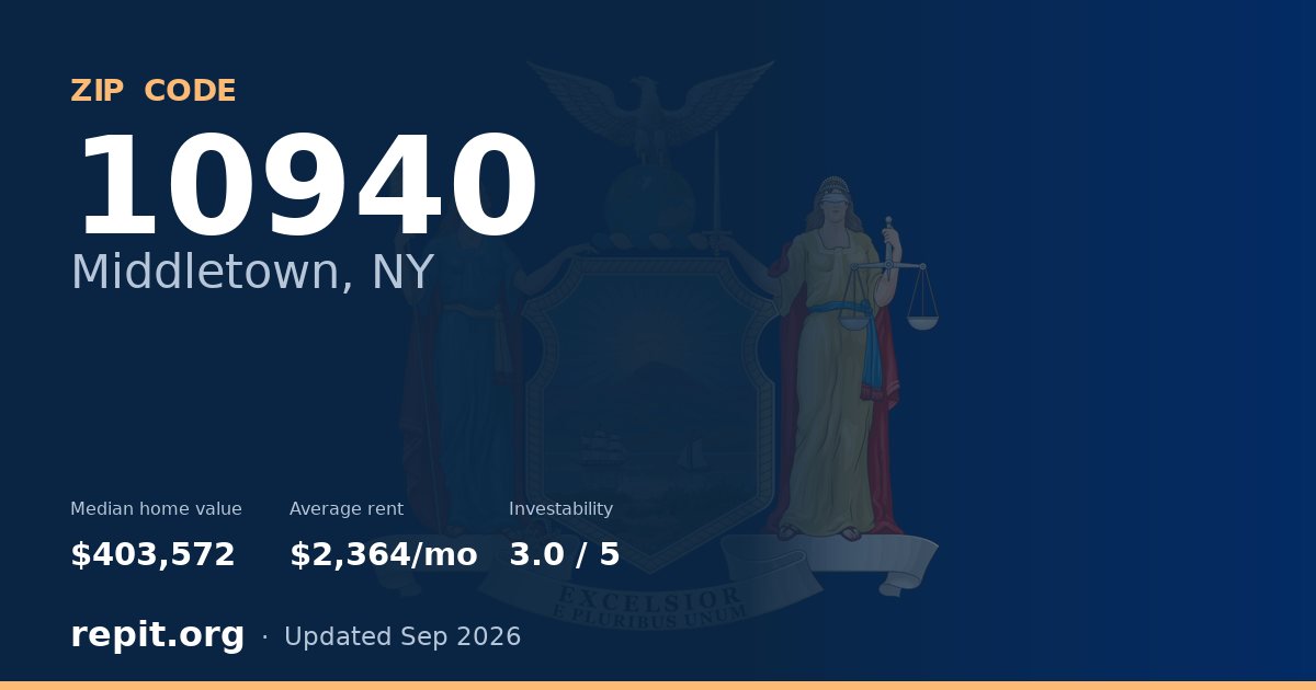 ZIP code 10940 (Middletown, NY) — median home value $403,572, average rent $2,364/mo