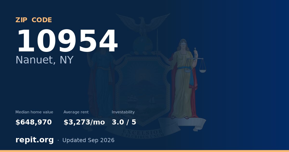 ZIP code 10954 (Nanuet, NY) — median home value $648,970, average rent $3,273/mo