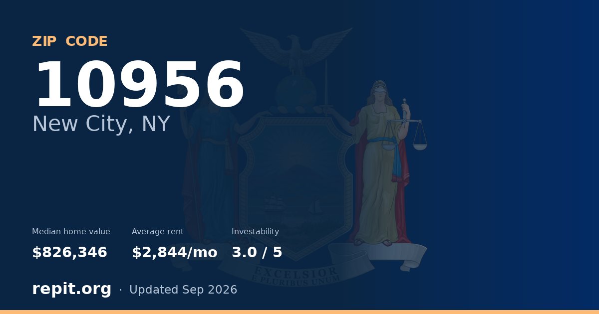 ZIP code 10956 (New City, NY) — median home value $826,346, average rent $2,844/mo