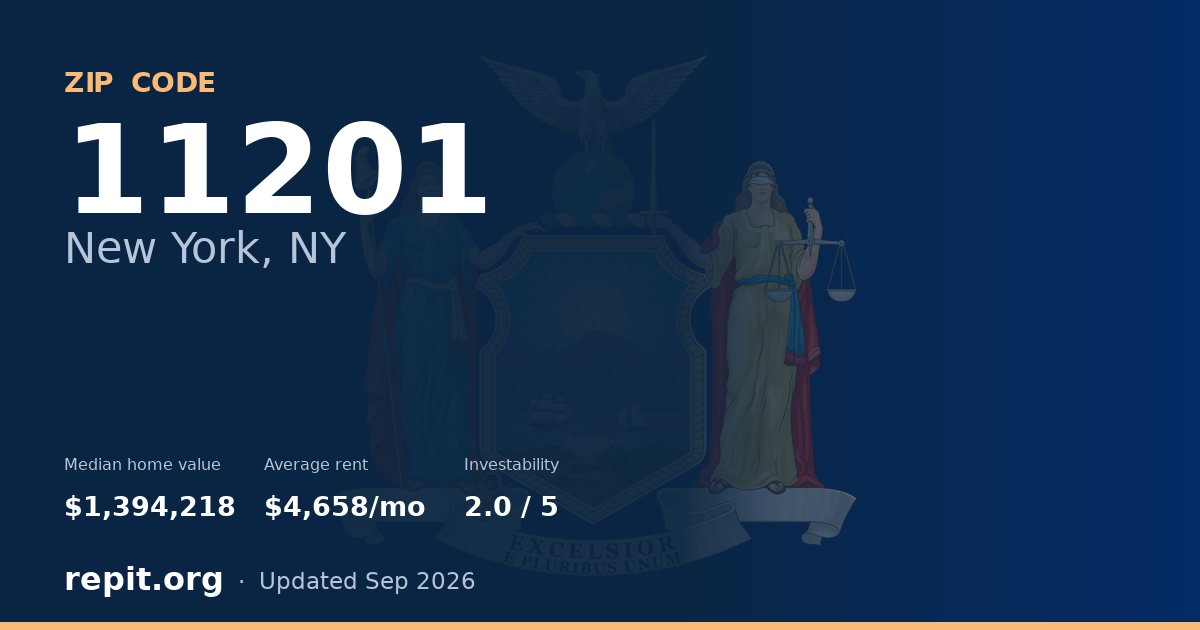 ZIP code 11201 (New York, NY) — median home value $1,394,218, average rent $4,658/mo
