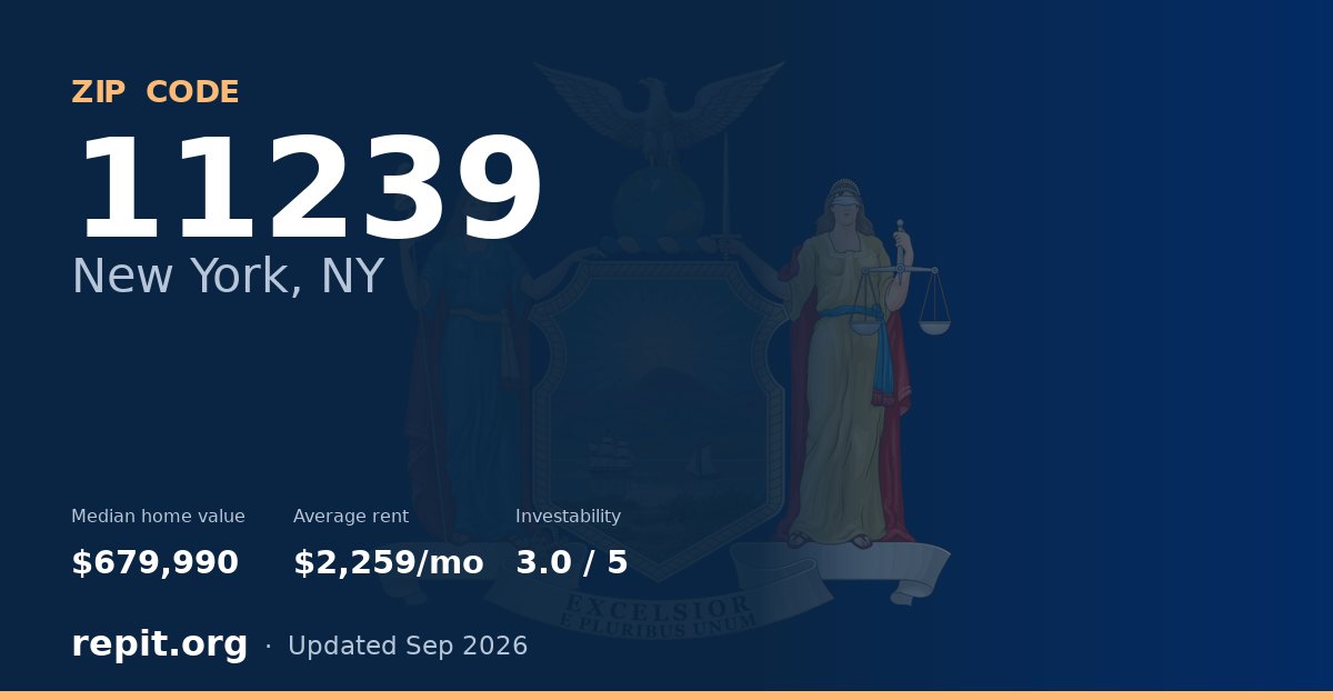 ZIP code 11239 (New York, NY) — median home value $679,990, average rent $2,259/mo