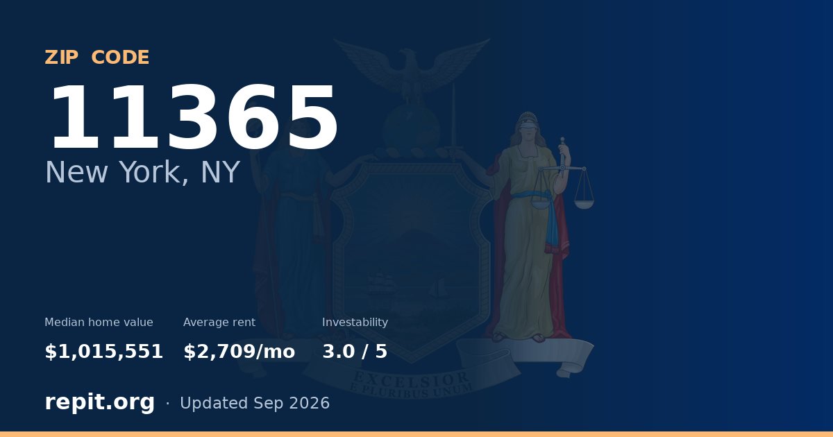 ZIP code 11365 (New York, NY) — median home value $1,015,551, average rent $2,709/mo