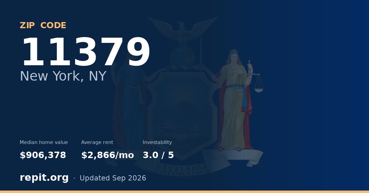 ZIP code 11379 (New York, NY) — median home value $906,378, average rent $2,866/mo