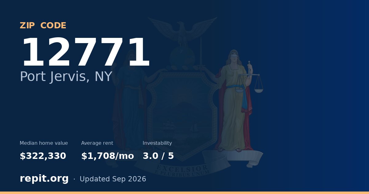 ZIP code 12771 (Port Jervis, NY) — median home value $322,330, average rent $1,708/mo