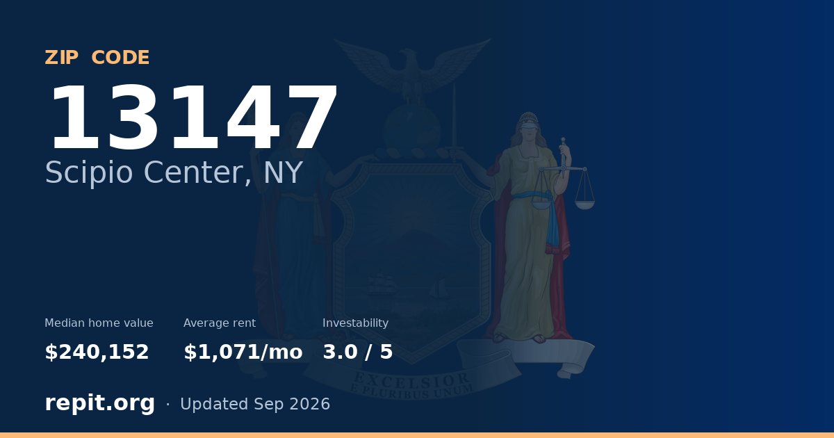 ZIP code 13147 (Scipio Center, NY) — median home value $240,152, average rent $1,071/mo