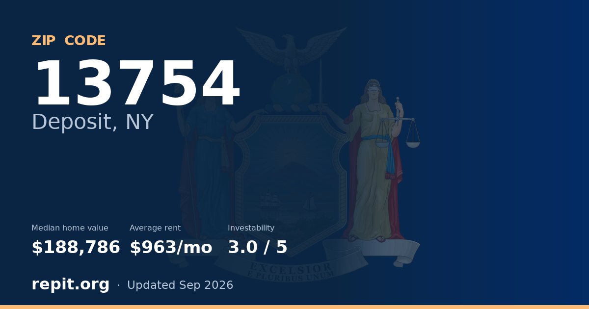 ZIP code 13754 (Deposit, NY) — median home value $188,786, average rent $963/mo