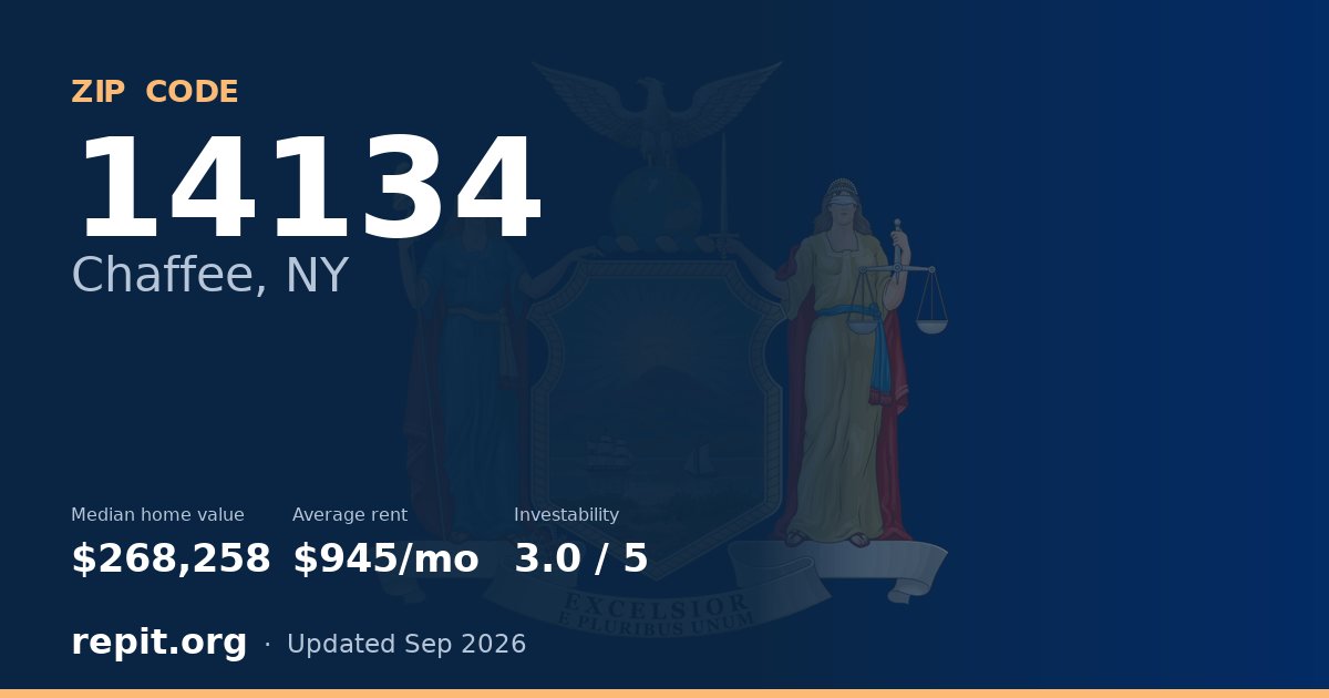 ZIP code 14134 (Chaffee, NY) — median home value $268,258, average rent $945/mo