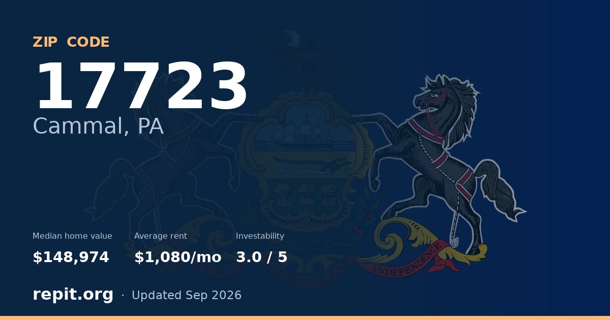 ZIP code 17723 (Cammal, PA) — median home value $148,974, average rent $1,080/mo