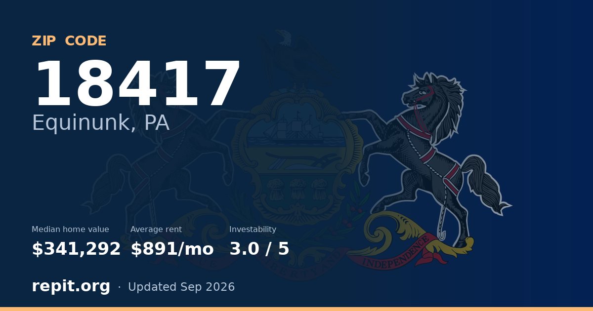 ZIP code 18417 (Equinunk, PA) — median home value $341,292, average rent $891/mo