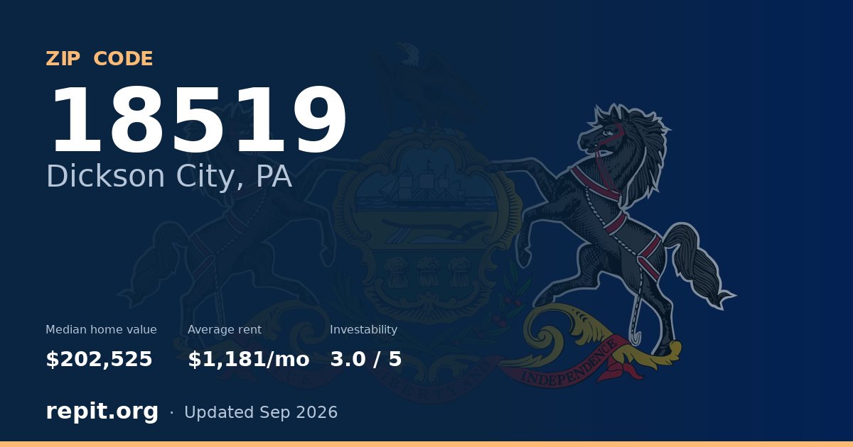 ZIP code 18519 (Dickson City, PA) — median home value $202,525, average rent $1,181/mo