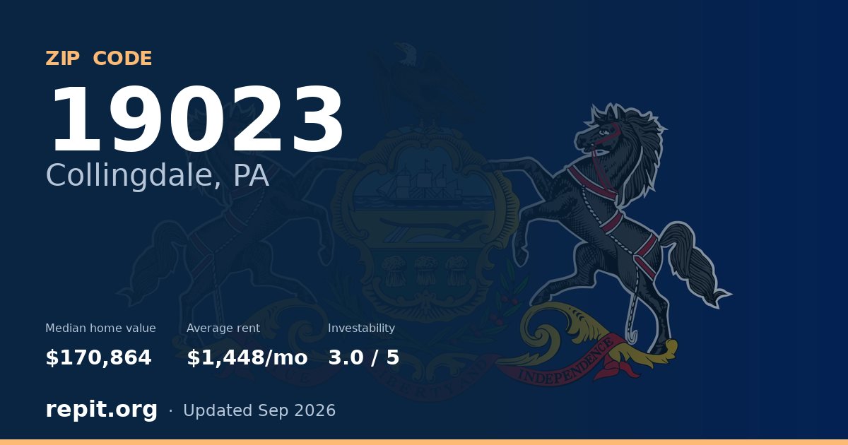 ZIP code 19023 (Collingdale, PA) — median home value $170,864, average rent $1,448/mo