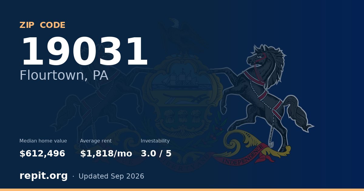 ZIP code 19031 (Flourtown, PA) — median home value $612,496, average rent $1,818/mo
