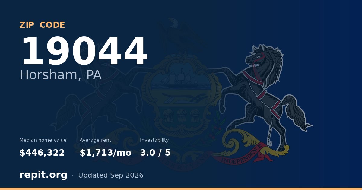 ZIP code 19044 (Horsham, PA) — median home value $446,322, average rent $1,713/mo