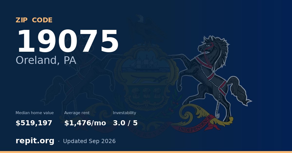 ZIP code 19075 (Oreland, PA) — median home value $519,197, average rent $1,476/mo
