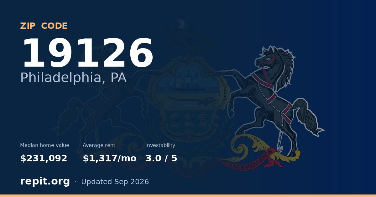 ZIP code 19126 (Philadelphia, PA) — median home value $231,092, average rent $1,317/mo