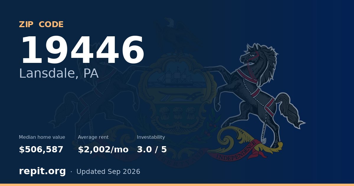 ZIP code 19446 (Lansdale, PA) — median home value $506,587, average rent $2,002/mo