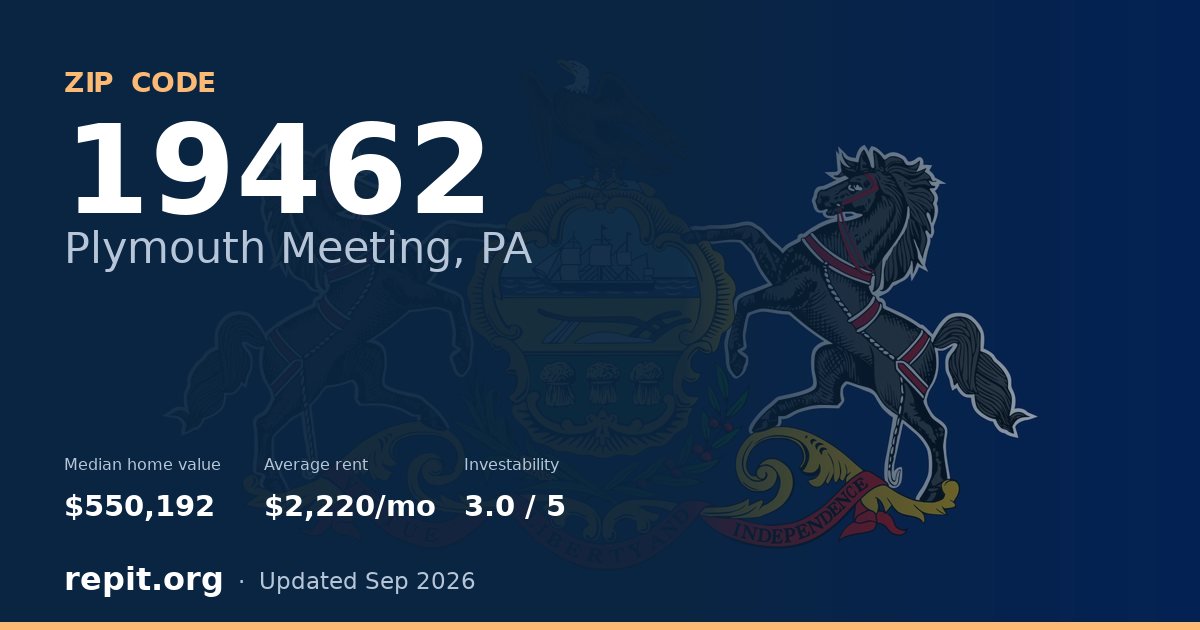 ZIP code 19462 (Plymouth Meeting, PA) — median home value $550,192, average rent $2,220/mo