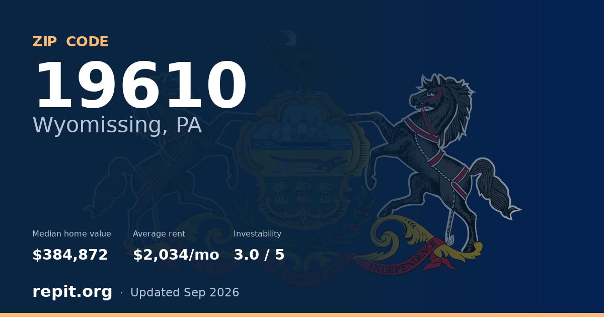 ZIP code 19610 (Wyomissing, PA) — median home value $384,872, average rent $2,034/mo