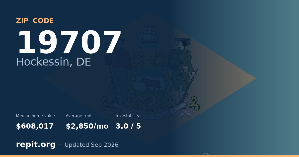 ZIP code 19707 (Hockessin, DE) — median home value $608,017, average rent $2,850/mo